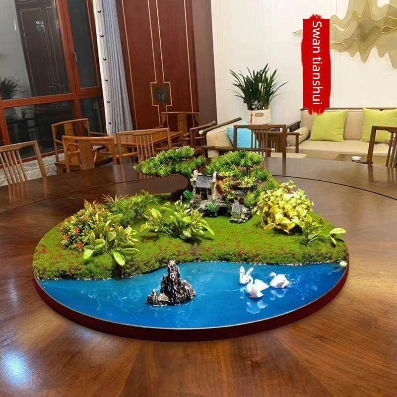 餐桌中间景观摆件桌花摆设手工电动转盘套装台面包厢桌花餐厅定制