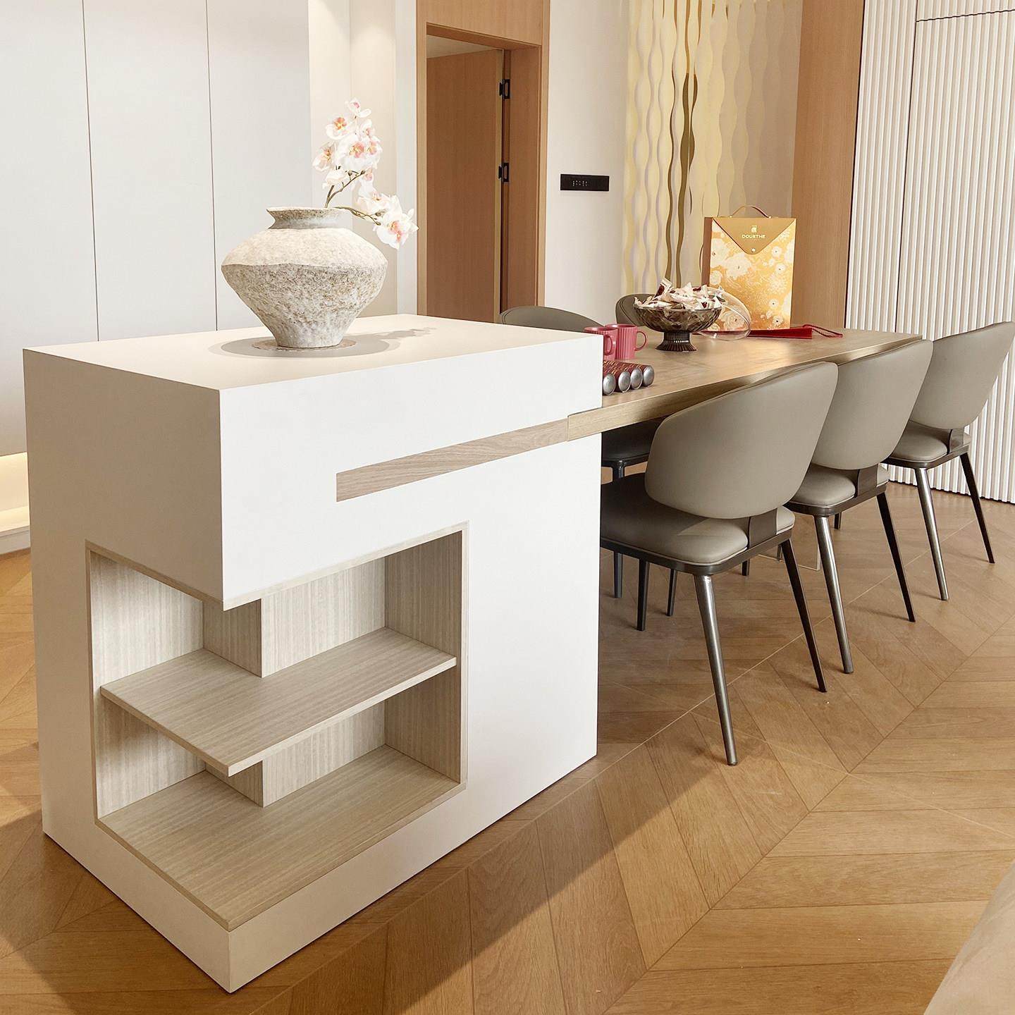 错位岛台餐桌一体全岩板木纹带水槽电磁炉嵌入烤箱可伸缩高端定制,住宅家具,岛台餐桌,淘宝优惠券,粉丝福利购,淘宝优惠卷