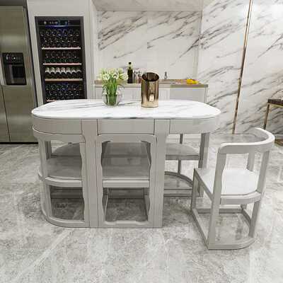 W7全实木餐桌椅小户型餐厅长方形现代简约大理石家用轻奢省空间饭