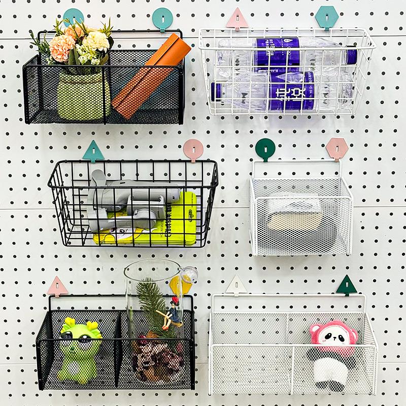 洞洞板配件免打孔6MM圆孔金属置物架通用收纳网篮铁艺专用挂篮