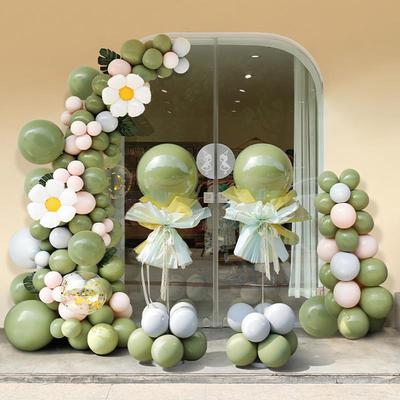 气球拱形门场景布置装饰开 业气氛围花篮商场门店周年立柱绿色森