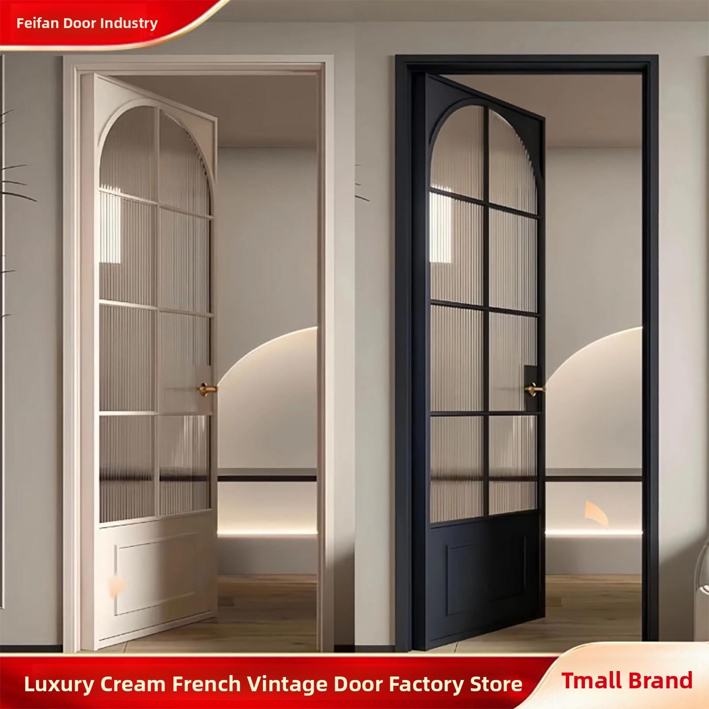 法式覆古玻璃门浴室旧铁门铝合金锻铁门彷古风格浴室门拱形门定制