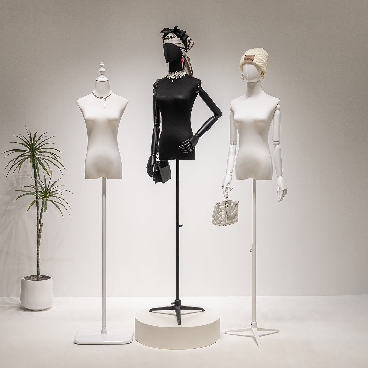 服装店黑色白色模特道具女装半身假人台女装店橱窗模特展示架全身