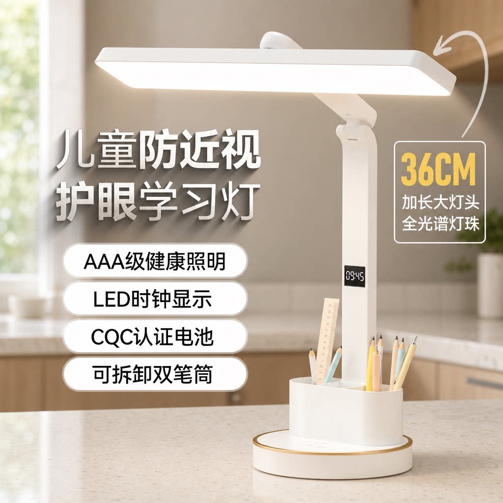 护眼时钟台灯LED学习大学生宿舍书桌阅读灯儿童卧室床头灯