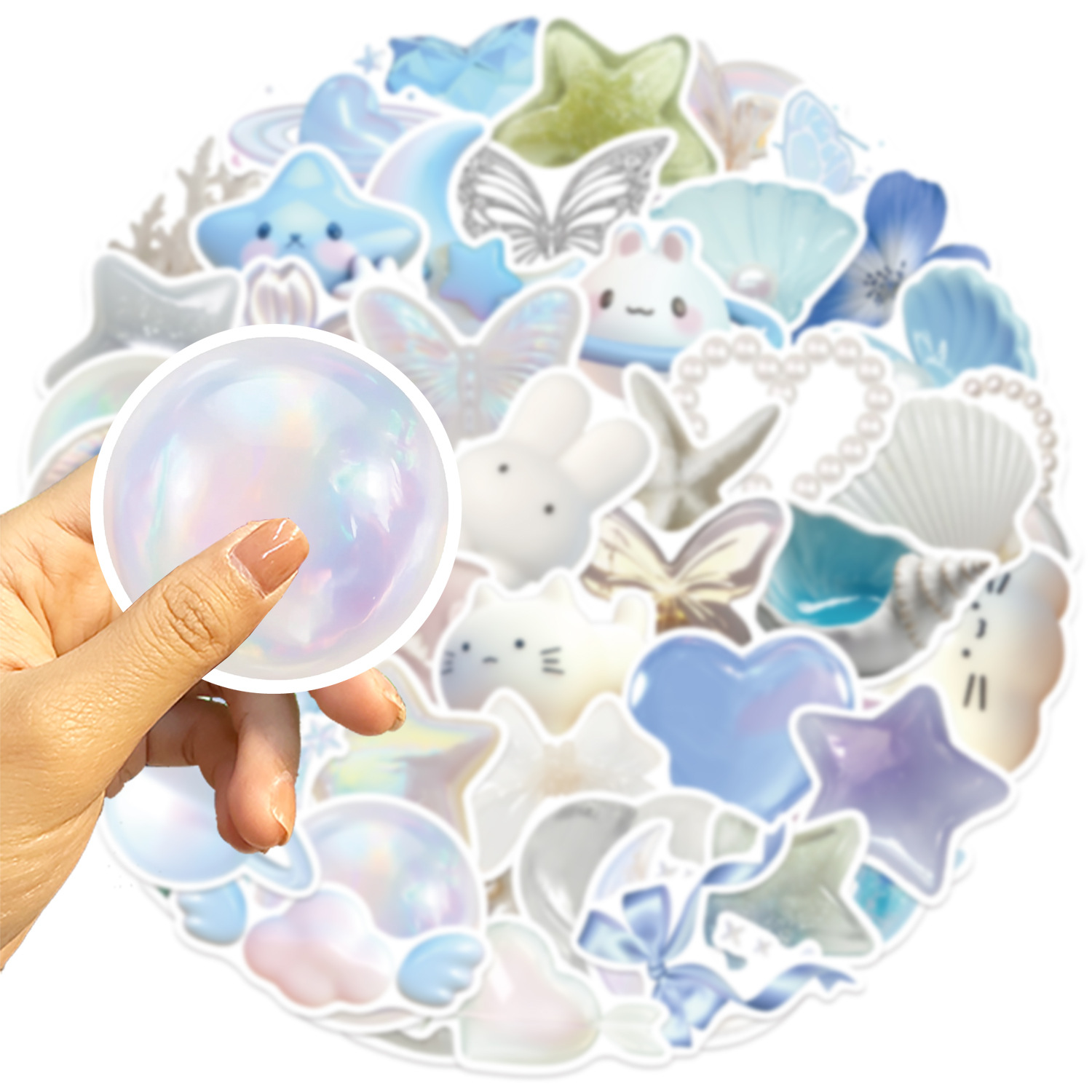 50张梦幻蓝色INS少女小清新贴纸吉他行李箱电脑创意防水贴画贝壳