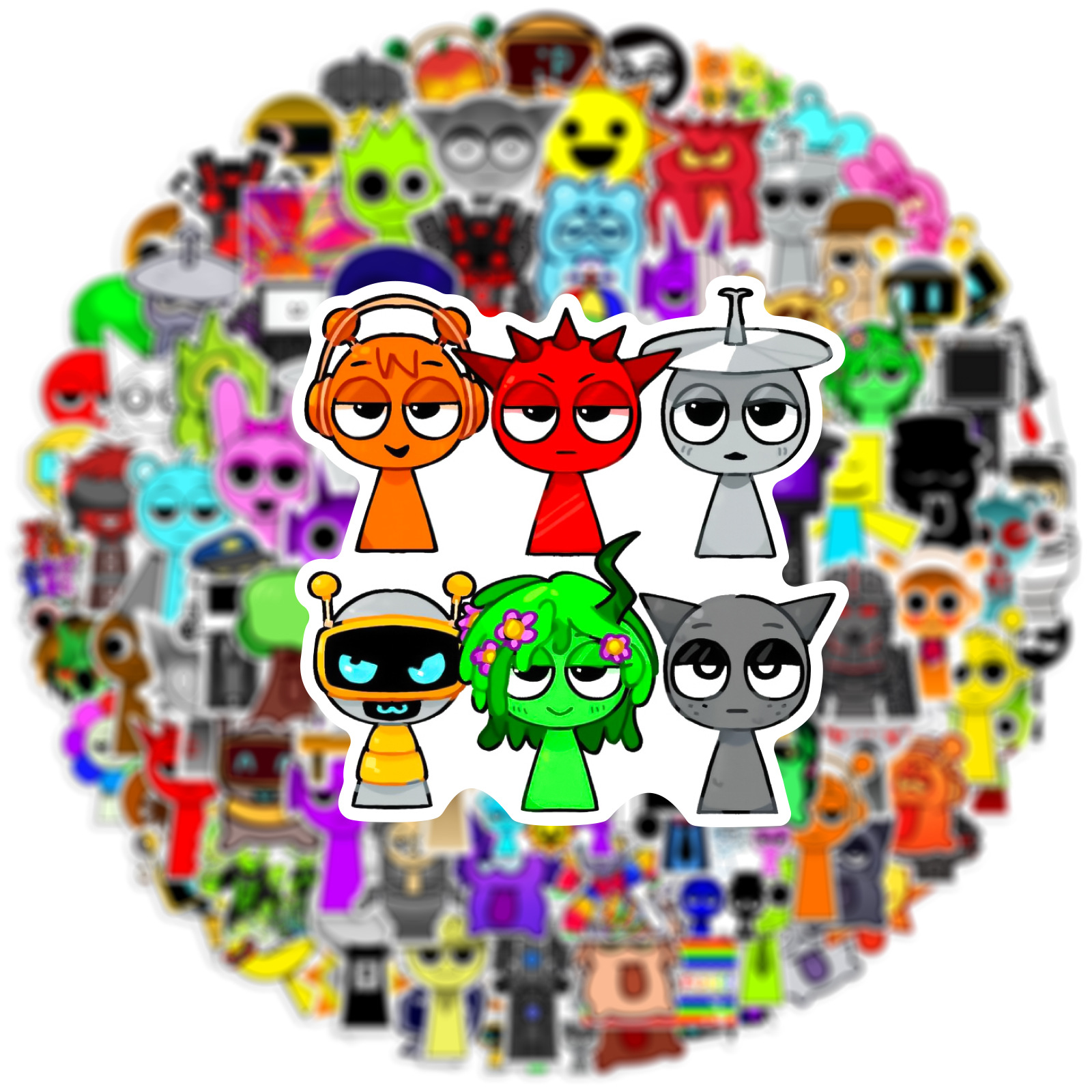 100张Incredibox Plush节奏盒子贴纸电脑手机头盔贴画 sprunki