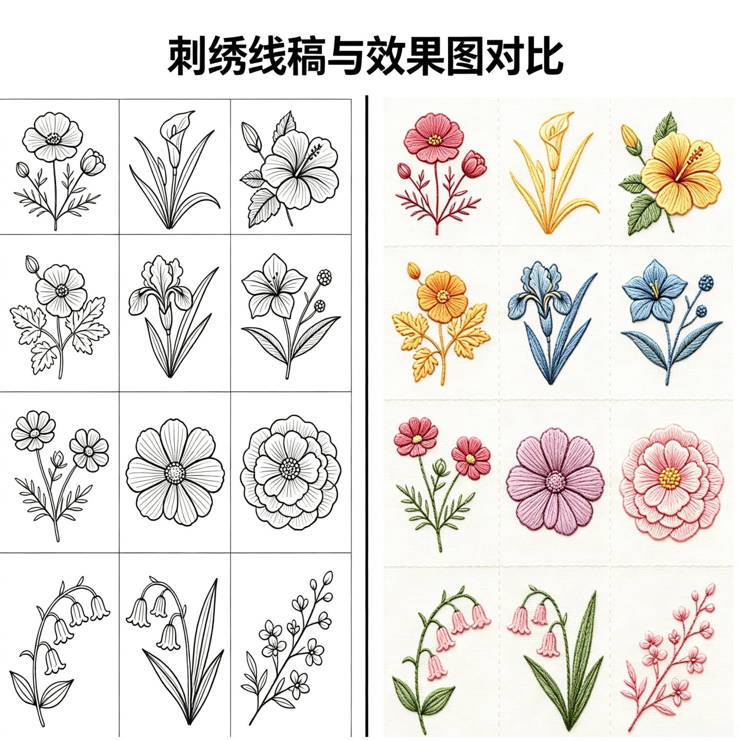 清晰小花线稿自粘水溶刺绣贴纸
