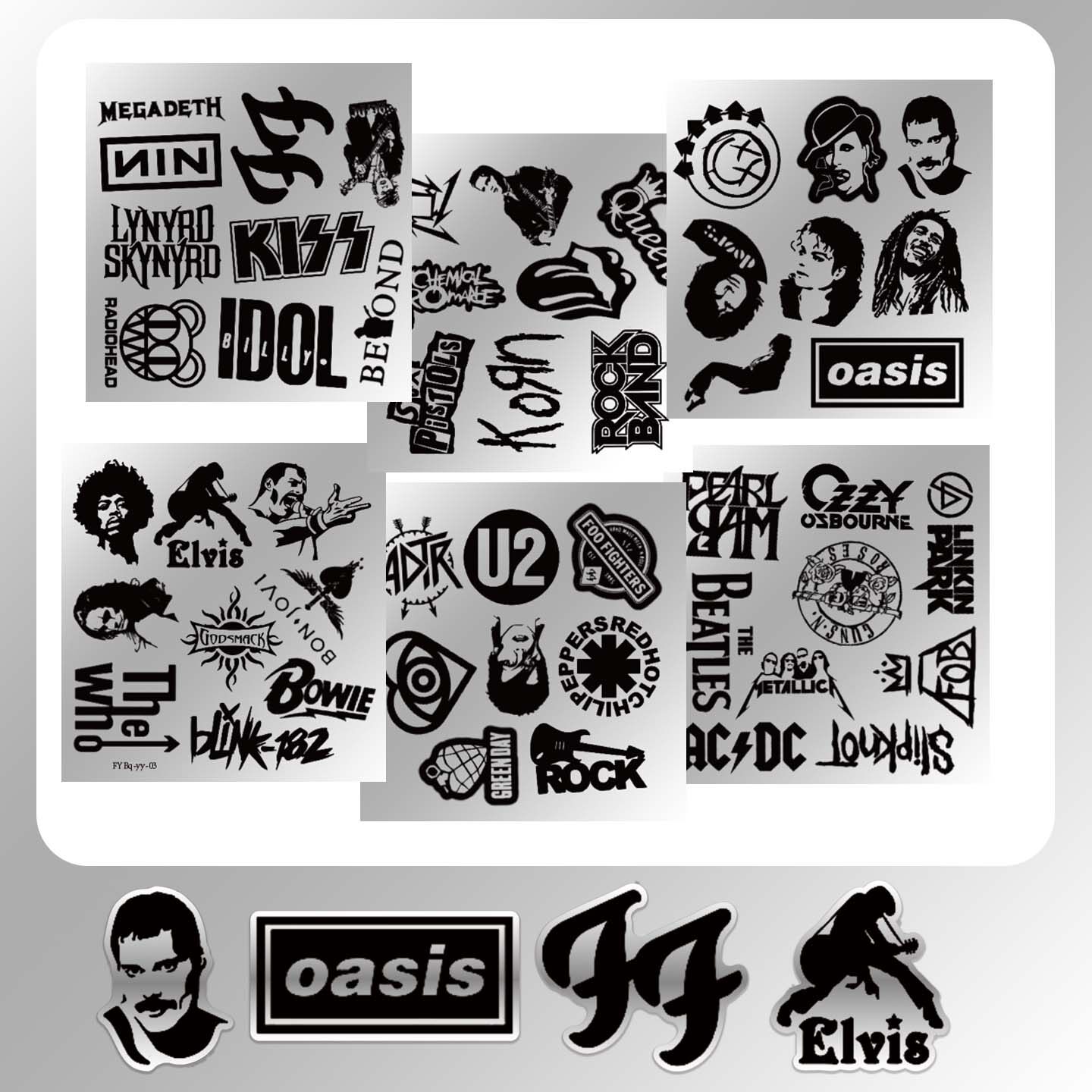 摇滚朋克乐队仿真金属拉丝银贴纸套装音乐主题装饰贴个性潮流笔记本平