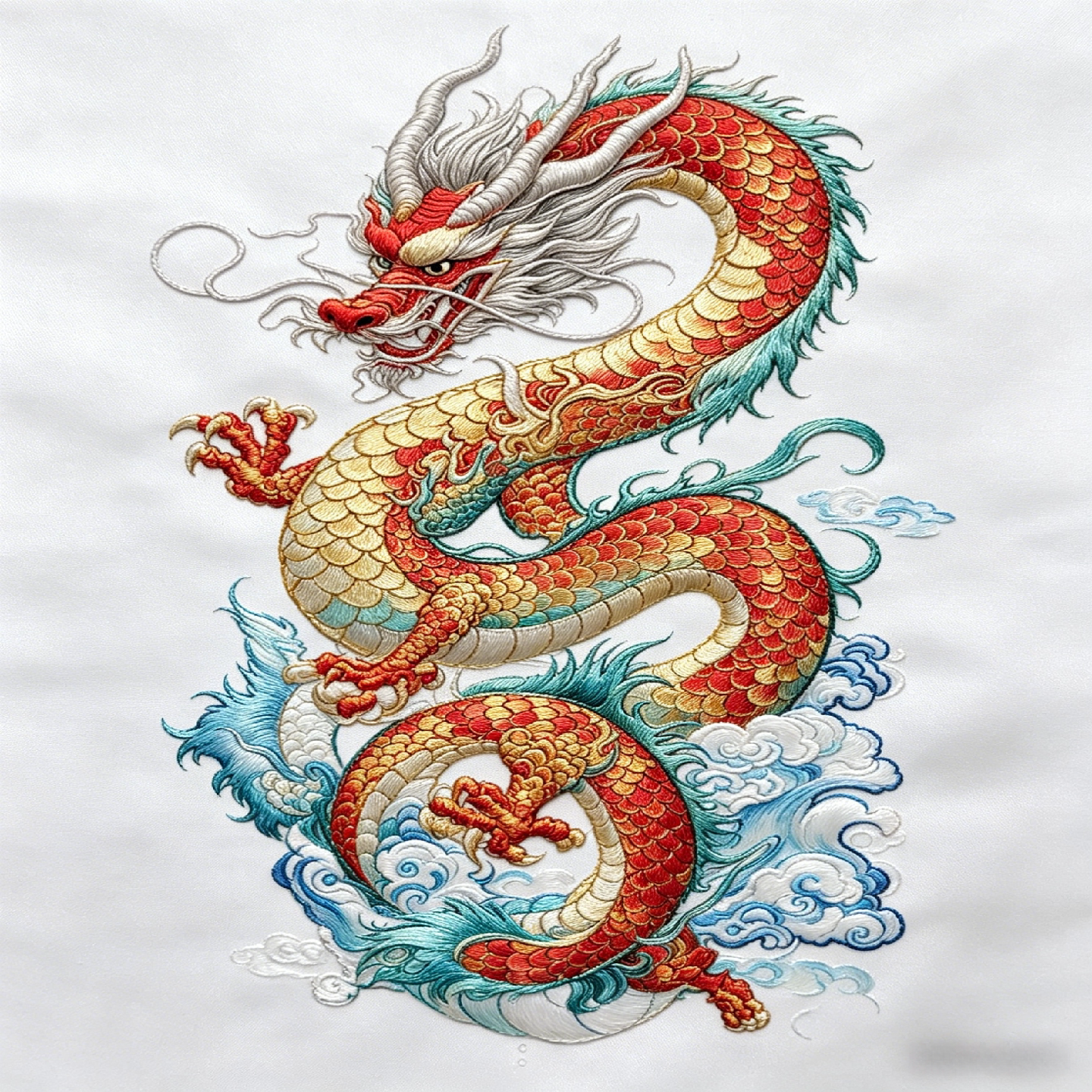 中国传统腾龙刺绣线稿图纹样