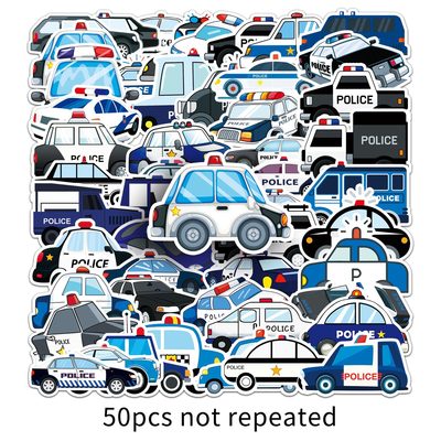50张卡通玩具警车贴纸手机行李箱