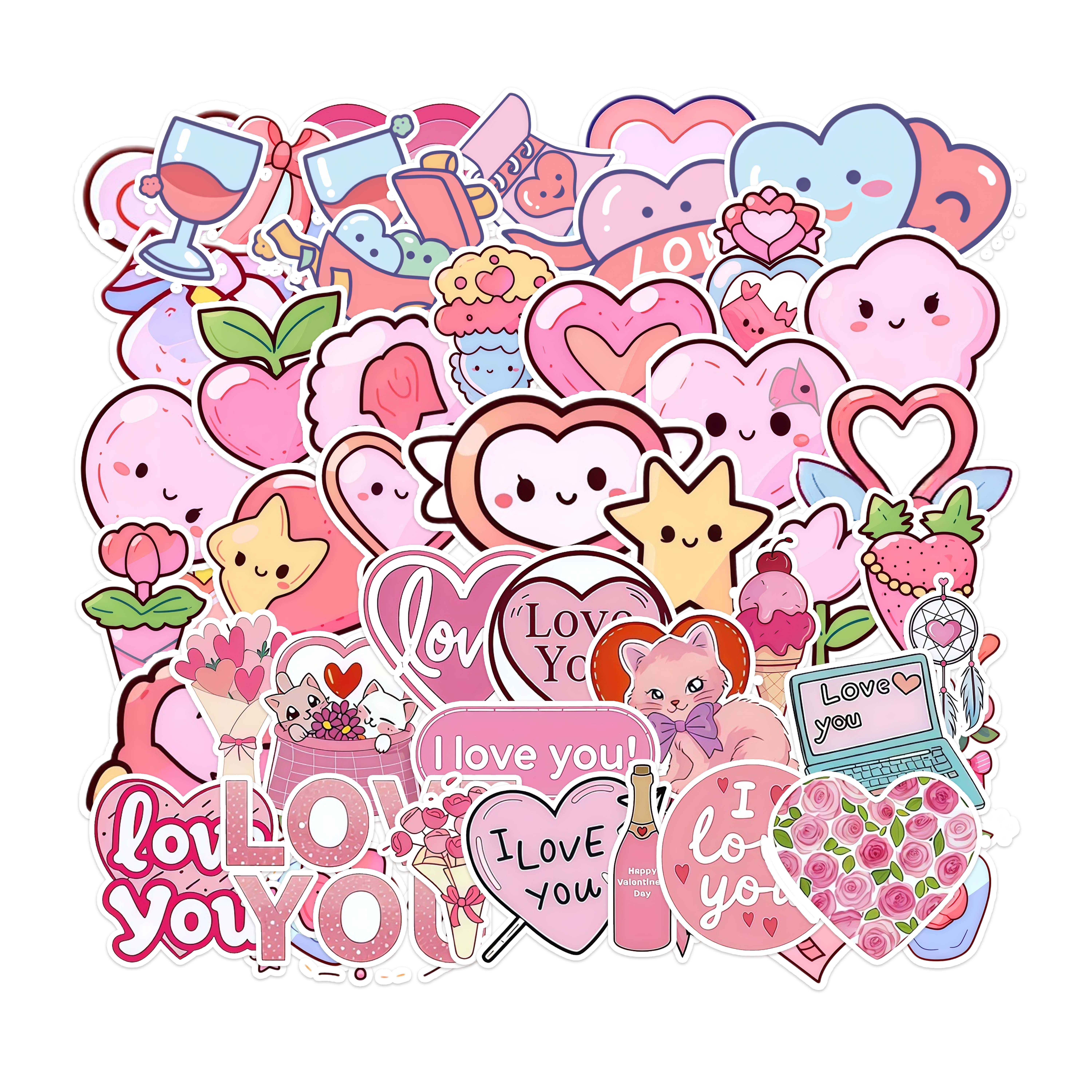 粉色可爱卡通贴纸LOVE情人节主题爱心花朵DIY手账手机装饰贴纸包,玩具/童车/益智/积木/模型,贴纸,淘宝优惠券,粉丝福利购,淘宝优惠卷