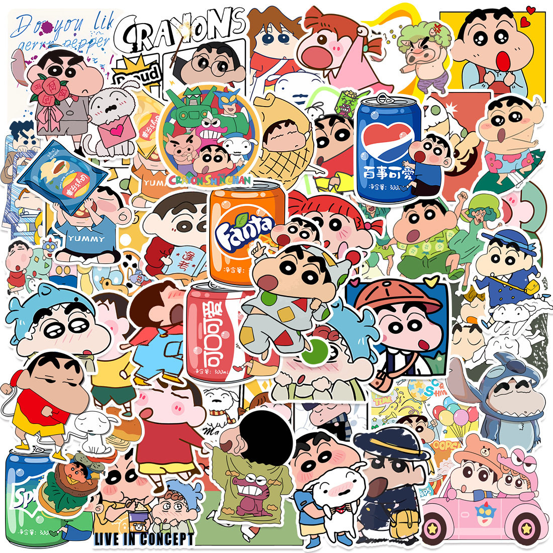 50张新款蜡笔小新贴纸卡通可爱防水电脑水杯行李箱贴画 Shinchan,玩具/童车/益智/积木/模型,贴纸,淘宝优惠券,粉丝福利购,淘宝优惠卷