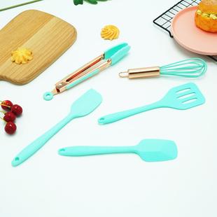 家用烘焙烹饪工具刮刀硅胶铲饭勺打蛋器食物夹5件套 硅胶厨具套装