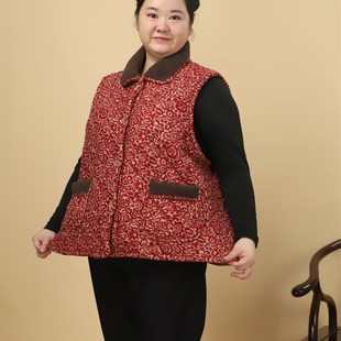 棉袄外套 胖老年人女加肥加大特体200斤秋冬马I夹加绒加厚妈妈短款