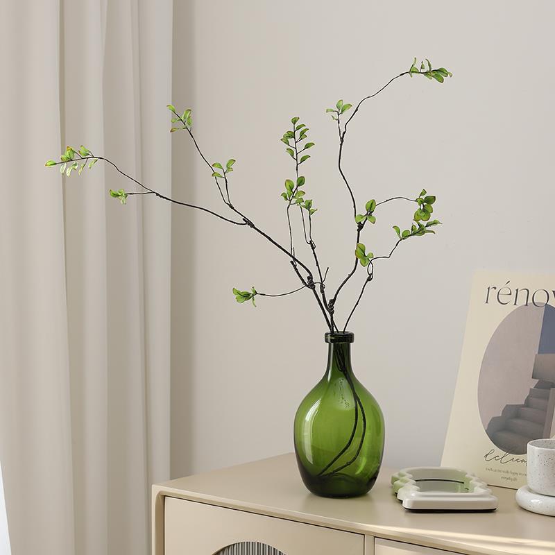 小清新绿色嫩芽仿真花植物秋叶枯树枝禅意客厅摆件装饰民宿软装