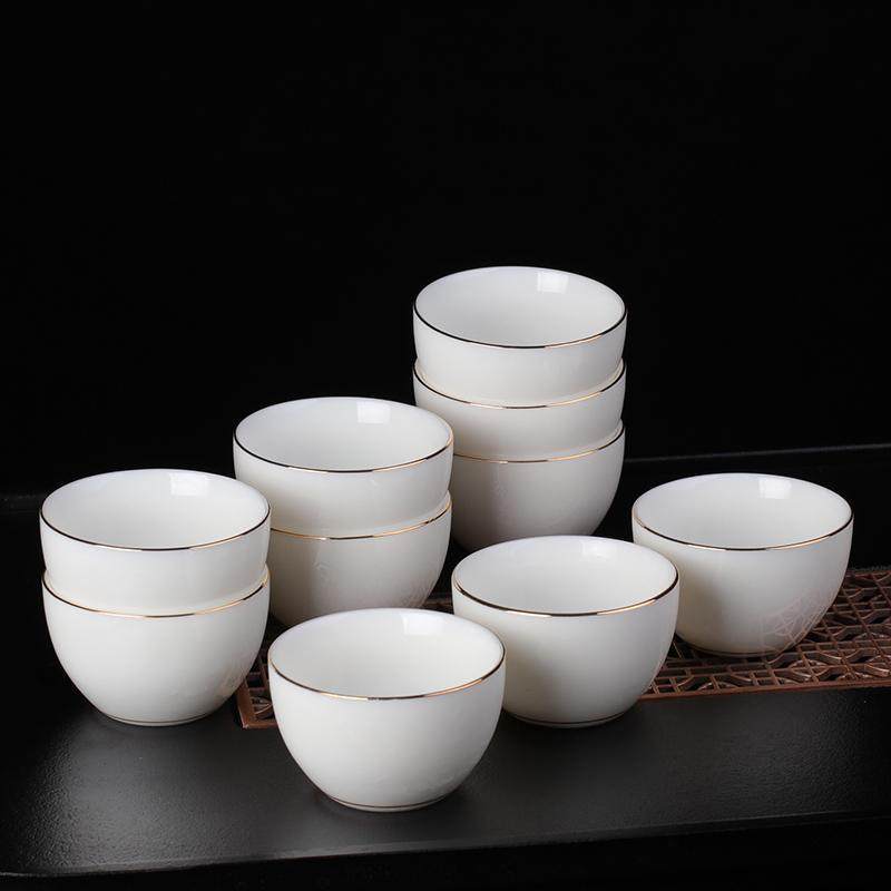 羊脂玉白瓷茶杯套装10只装品茗杯6个喝茶小杯子功夫茶具中式家用