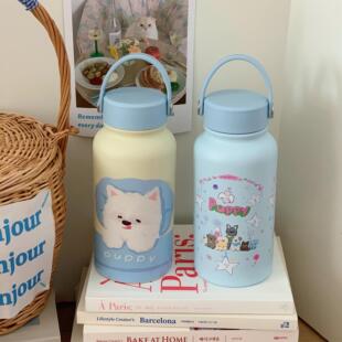 可爱卡通保温杯女2024新款大容量手提杯子不锈钢水杯随身可携式水