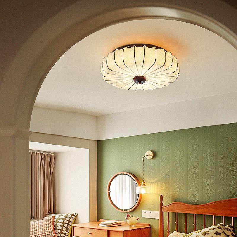 由灯记法式中古实木卧室吸顶灯覆古侘寂风客厅书房布艺主卧灯套餐