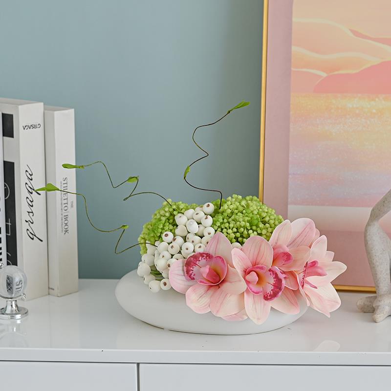 酒店圆桌转盘彷真花餐桌花摆花高端轻奢高档中间摆件大装饰花创意