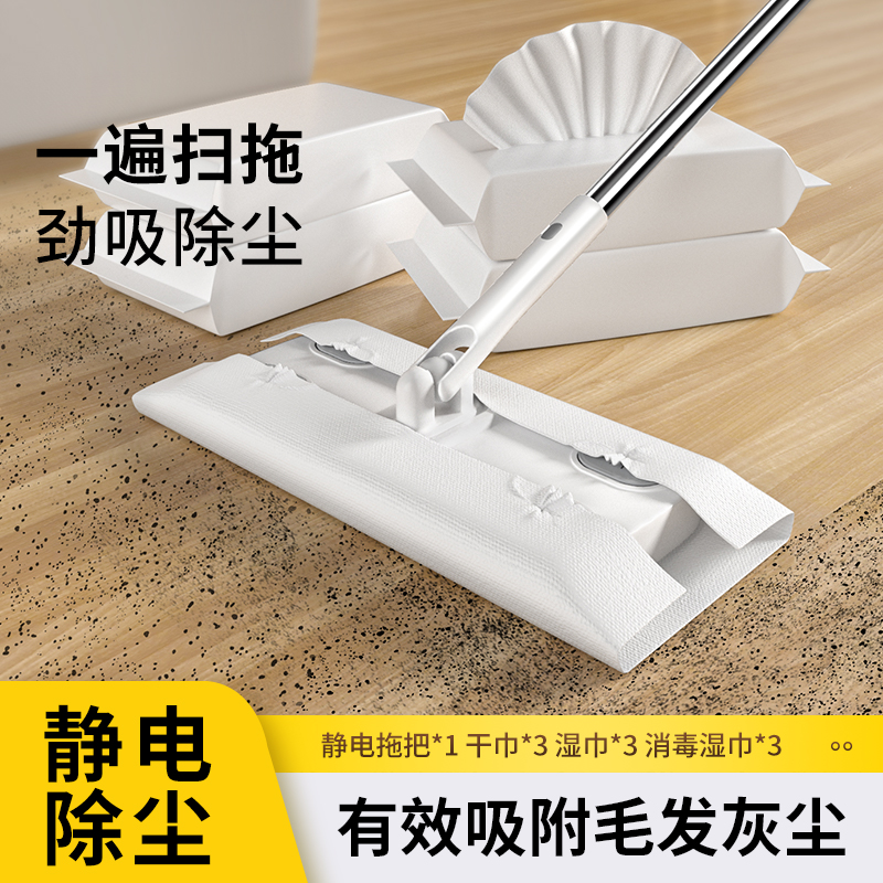 静电除尘拖把一h次性懒人免洗平板拖布新款家用一拖净消毒除菌墩