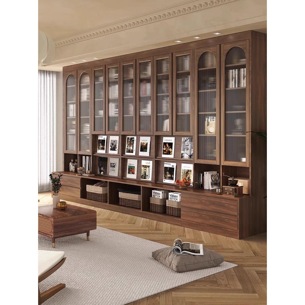 定制整墙书架，客厅全墙书架，实木书架，集成壁挂式客厅平台组合