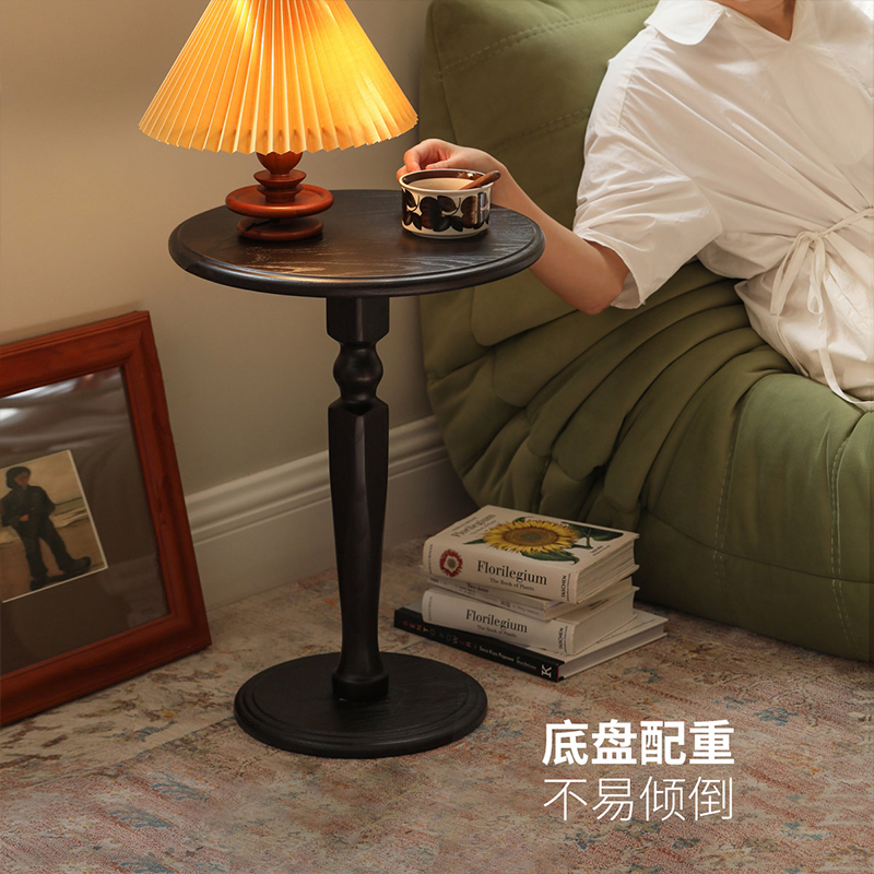 西物阳台置物架沙发客厅实木小边几床边桌子圆形橡木床头柜小书桌