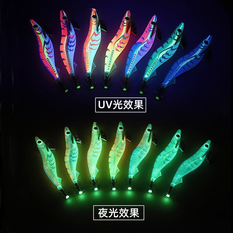 新款夜光UV木虾假饵鱿鱼钩木虾鱿鱼饵海钓墨鱼乌贼平衡木虾3.5号
