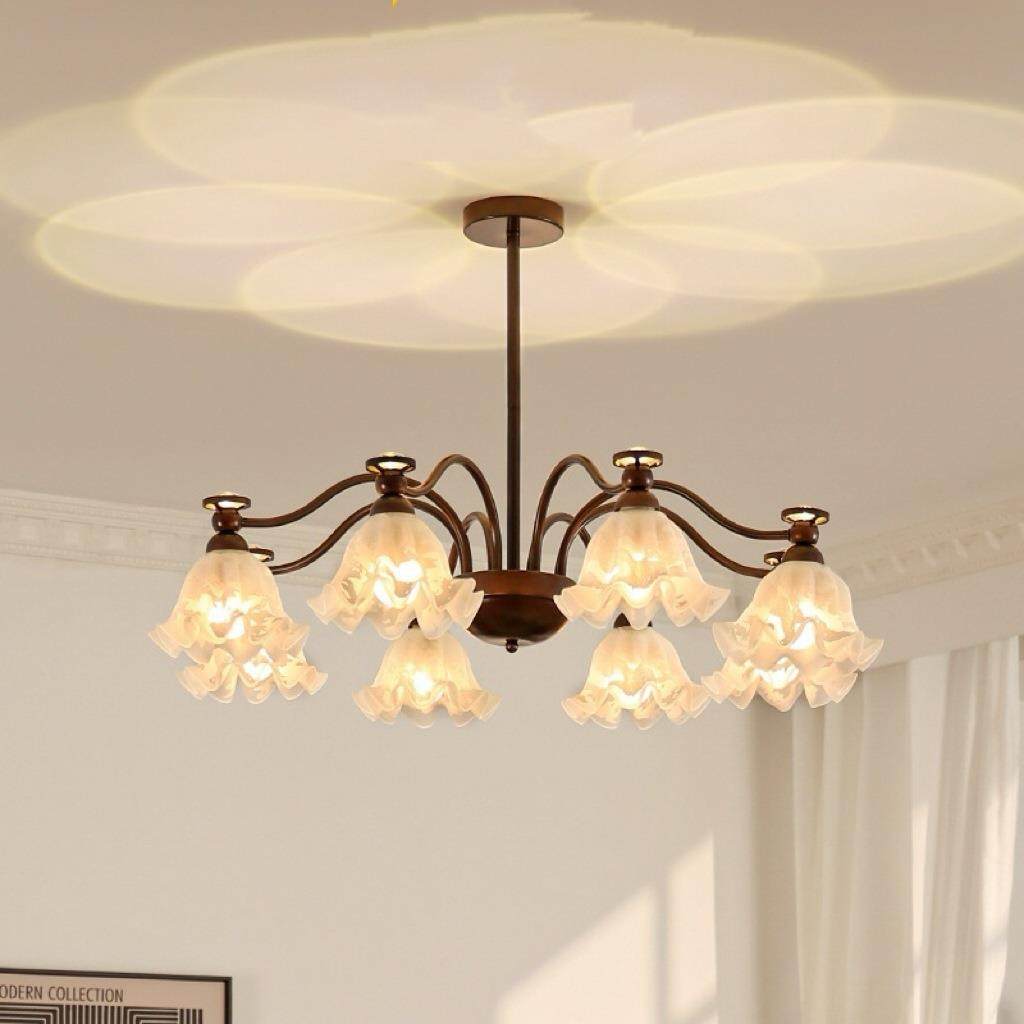 美式田园客厅吊灯中古风复古大厅主灯法式创意铃兰花餐厅卧室灯具