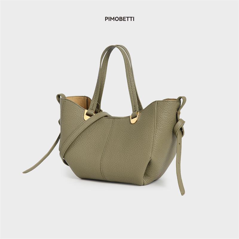 PIMOBETTI中号菜篮子系列设计师款头层牛皮大容量通勤手提水桶包