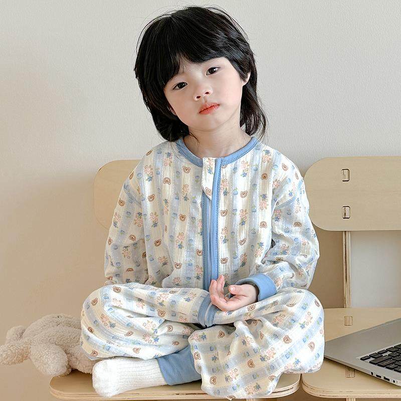 儿童睡袋纯棉a类全棉纱布宝宝男童女童夏天空调服婴儿连体衣夏季