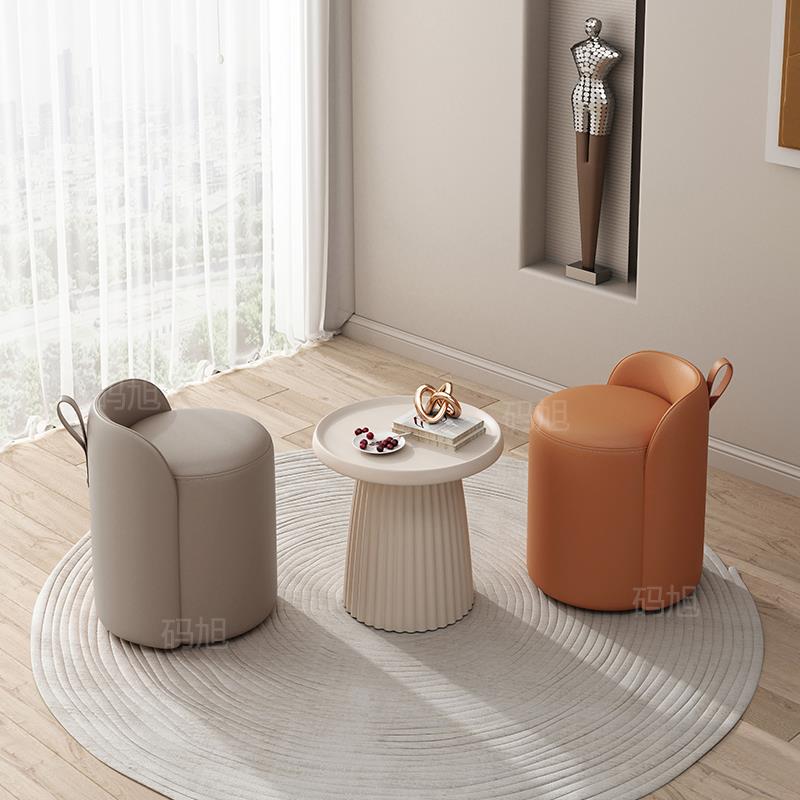 意式轻奢化妆椅家用卧室化妆凳客厅茶桌凳茶台凳猫爪皮圆凳沙发凳