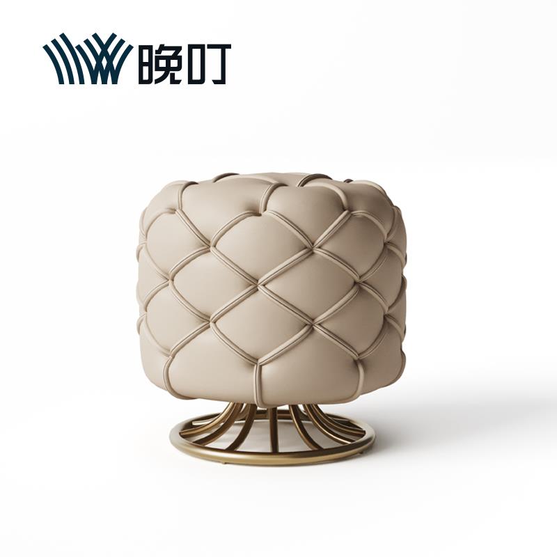 意式轻奢化妆椅卧室书房茶台桌客人圆凳客厅沙发真皮小墩子换鞋凳