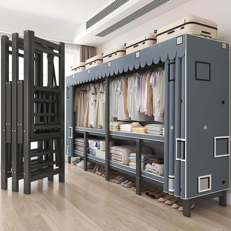 一体免安装折叠简易布衣柜卧室家用新款组装加厚加粗全钢架出租房