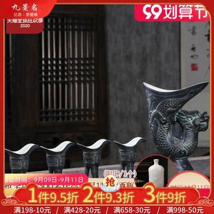 小号白酒酒壶 景德镇陶瓷仿青铜三脚酒杯小酒盅分酒器家用酒具套装
