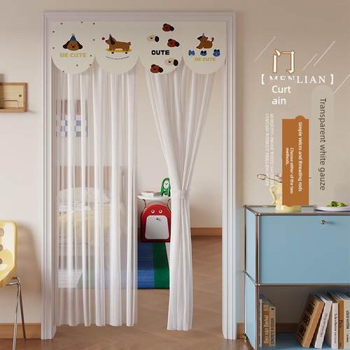 2025新款免打孔防蚊门帘布艺纱帘卧室蕾丝隔断帘魔术贴家用隐私帘