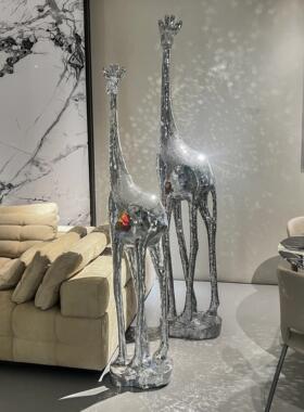 纯手工玻璃马赛克贴片长颈鹿雕塑 发光落地艺术摆件仿真动物造景