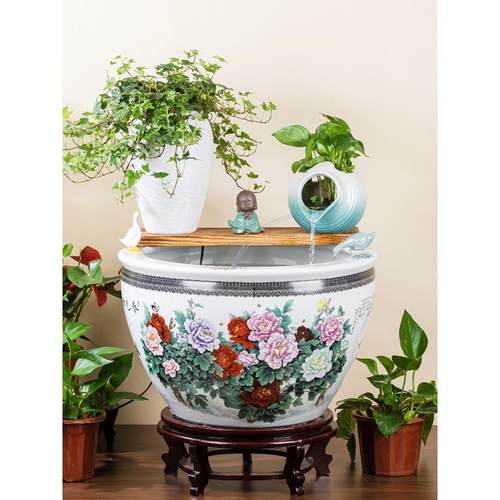 景德镇陶瓷金鱼缸庭院客厅家用循环流水养荷花睡莲盆乌龟锦鲤水缸