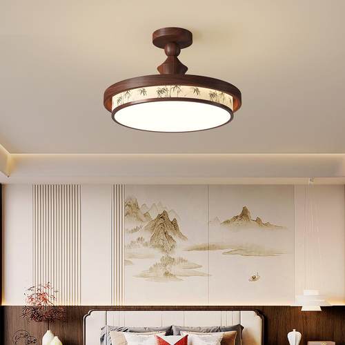 宋代美学卧室布艺吸顶灯中古风胡桃木色书房灯覆古新中式书房灯具