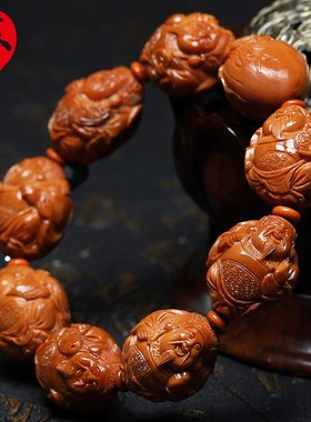 橄榄核手串21大籽八大财神精品核雕文玩手把件手工雕刻手链男女款