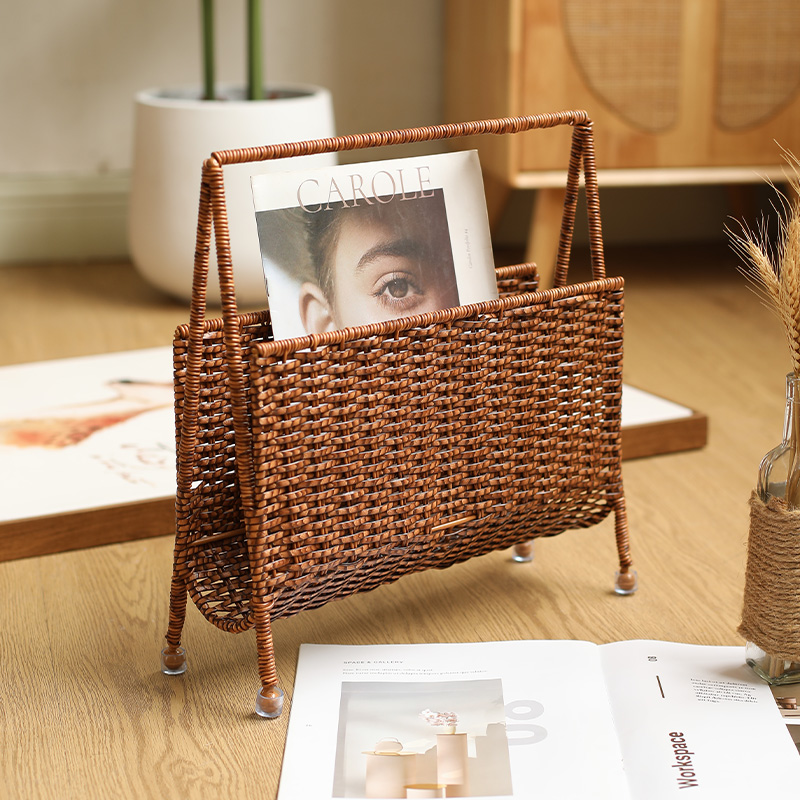 仿藤编杂志架办公室桌面收纳筐