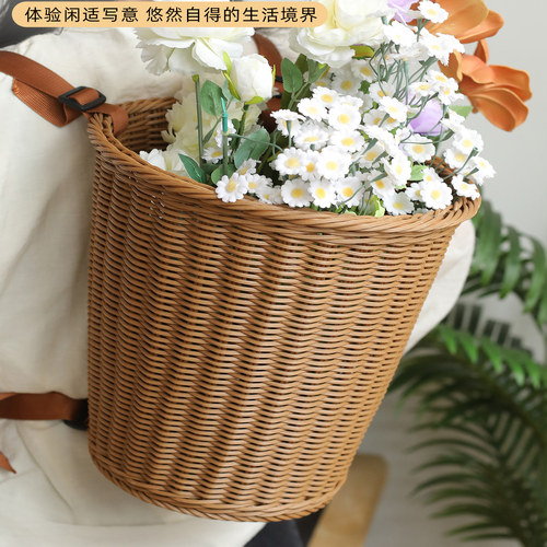 小号手工编织背篓舞蹈道具儿童采摘茶叶圆形双肩背买菜篮子