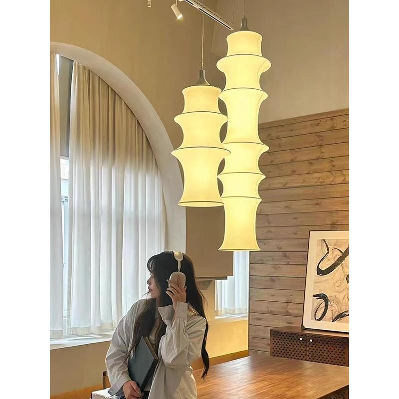 日式长条蚕丝竹节吊灯侘寂风设计师别墅卧室覆式旋转loft楼梯间灯