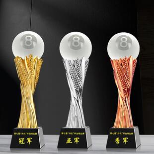 黑八台球水晶奖杯定制树脂桌球小金人创意司诺克比赛冠军送证书