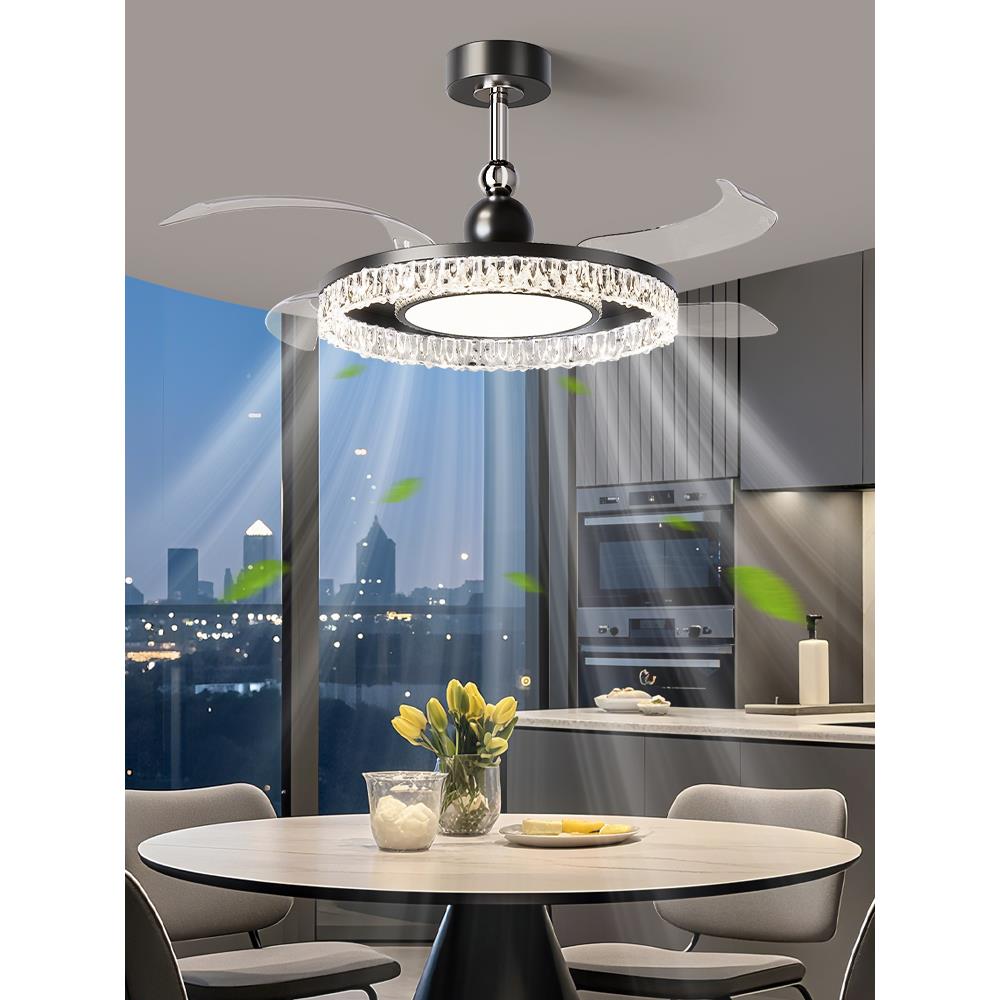 惠普风扇灯吊扇灯隐形餐厅吊灯2025新款轻奢高级感意式极简卧室灯