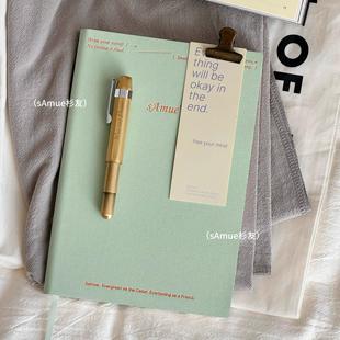 薄荷橘子汽水A5软皮手账本笔记本日记本法文格横线 线空白杉友薄