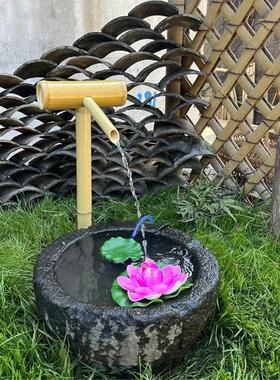 流水竹筒竹子流水摆件居家庭院过滤器日式风格滴水器包邮