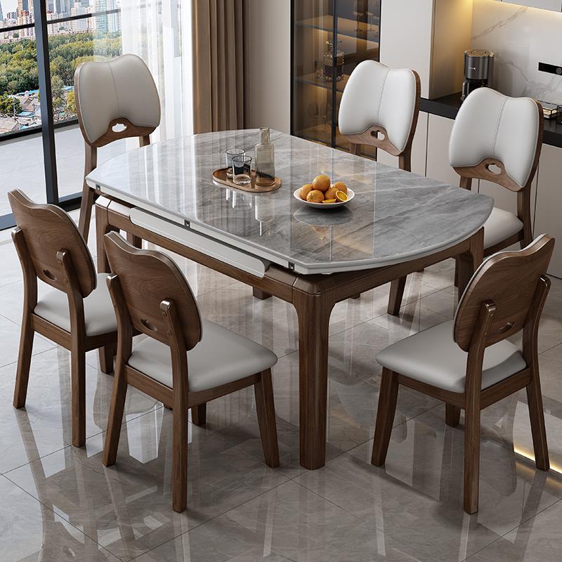 岩板餐桌椅组合现代简约轻奢家用吃饭折叠伸缩饭桌可变圆桌小户型