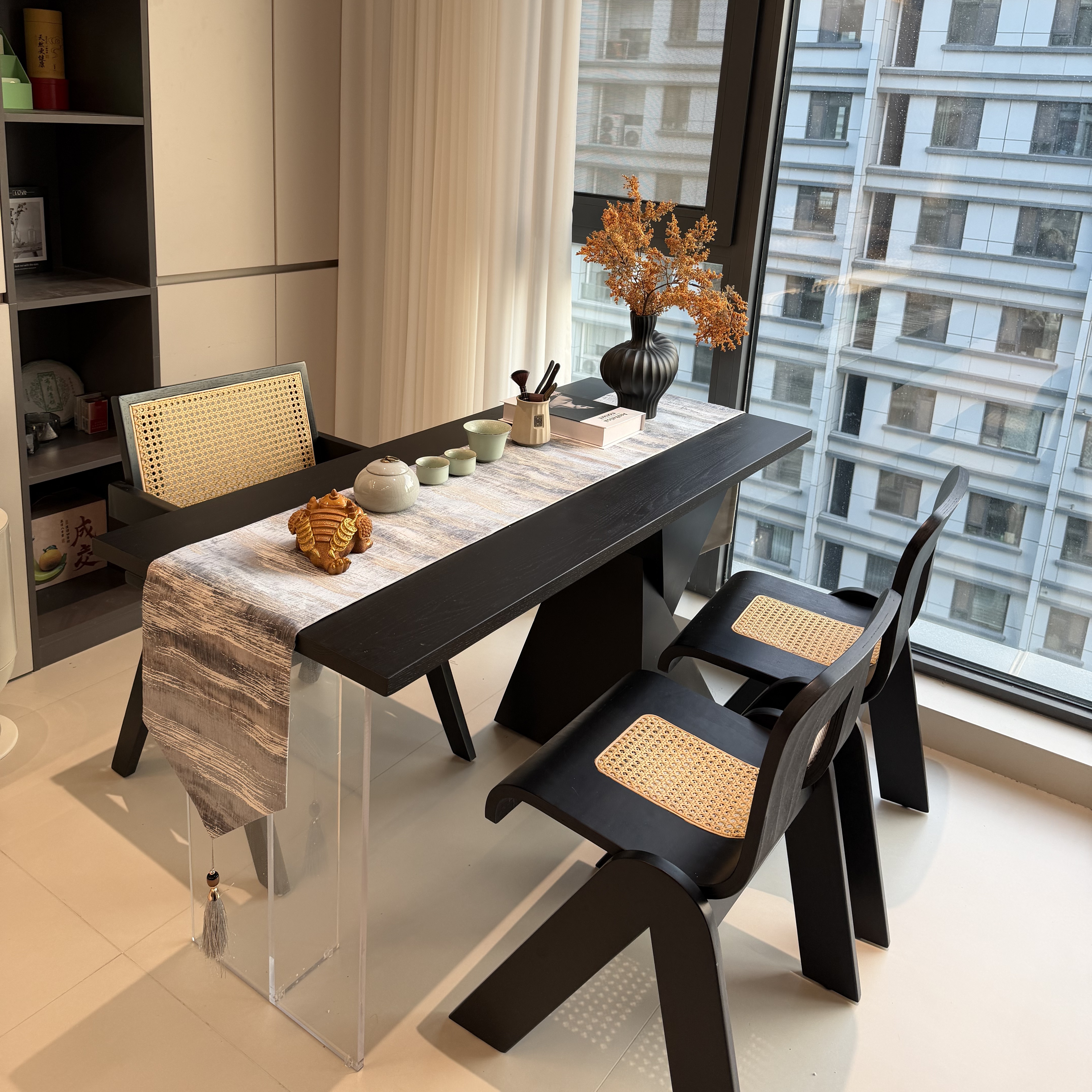 法式实木干泡茶台设计师简约茶桌椅组合小户型家用阳台原木泡茶桌