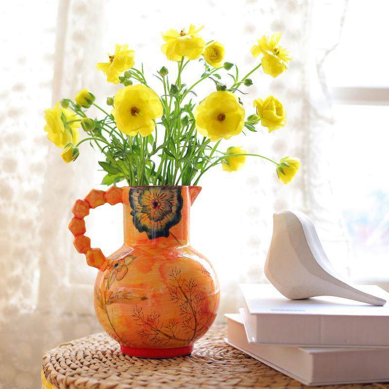 园插陶瓷花瓶手绘花鸟田术QCE花瓶现代轻艺奢花花瓶水培花器客厅