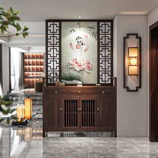新型中式屏风隔断柜入口门客厅现代简约实木入口挡鞋柜一体化